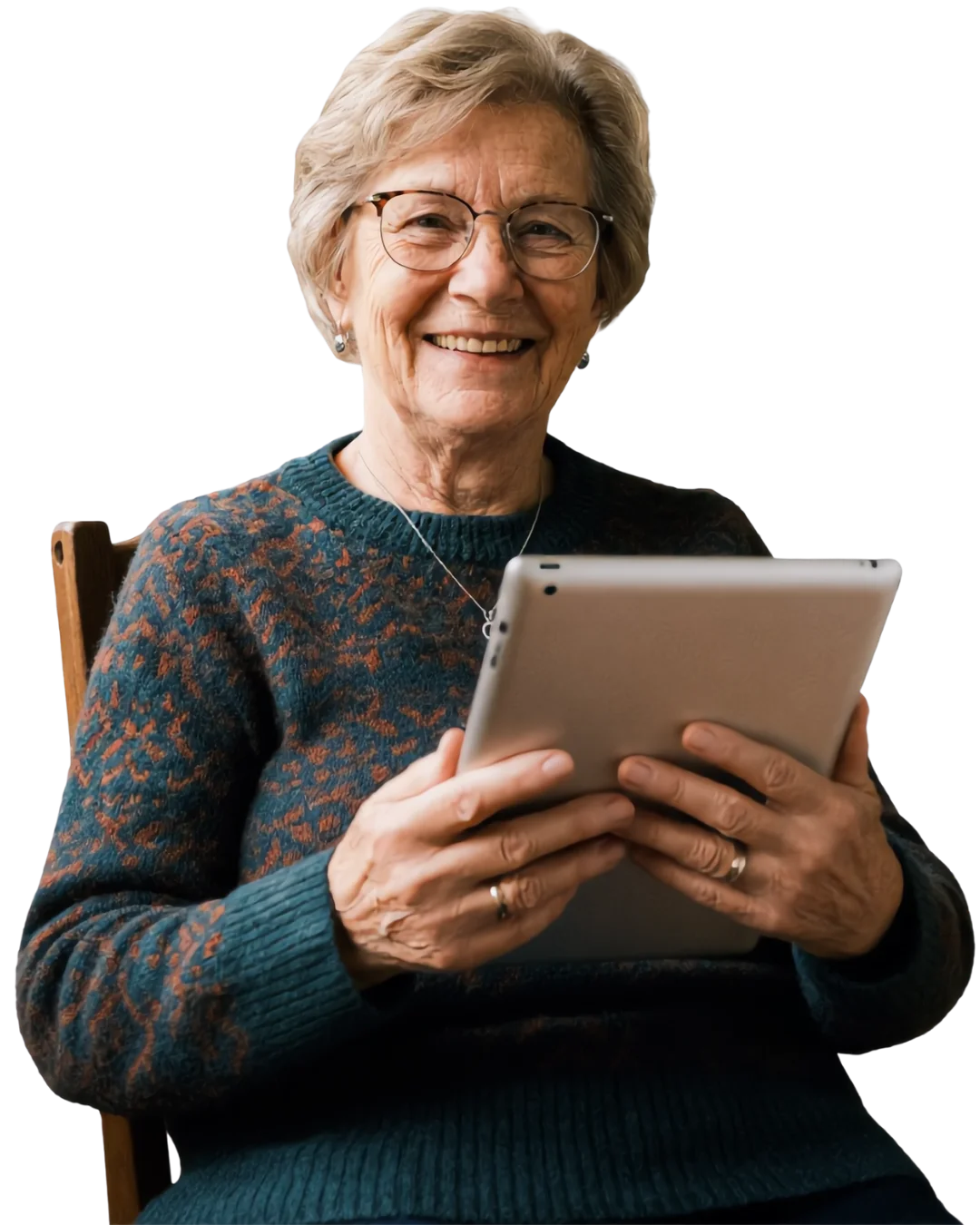 Lächelnde Unternehmerin, die die Sichtbarkeit ihrer Website auf einem Tablet überprüft
